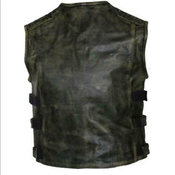Men's Tactical Style Side Buckle Motorcycle Leather Vest Concealed Carry - Picture 4 of 5